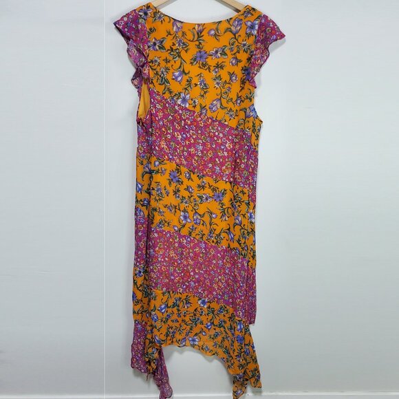 BY ANTHROPOLOGIE Floral Hanky-Hem Midi Dress Ruffle Sleeve OB1465463 Women Large - Picture 10 of 16
